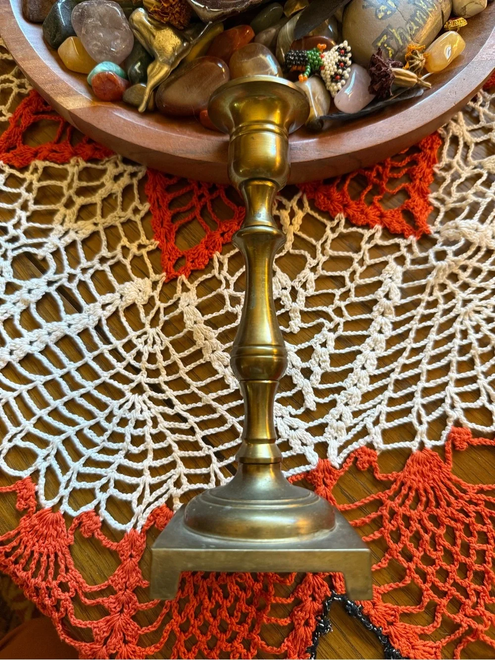 Vintage Brass Candlestick Holder 8” Square Footed Base Patina